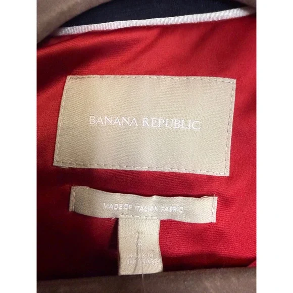 Banana Republic Navy Wool Italian Fabric Blazer White Piping Silver Size 8 - Picture 2 of 6